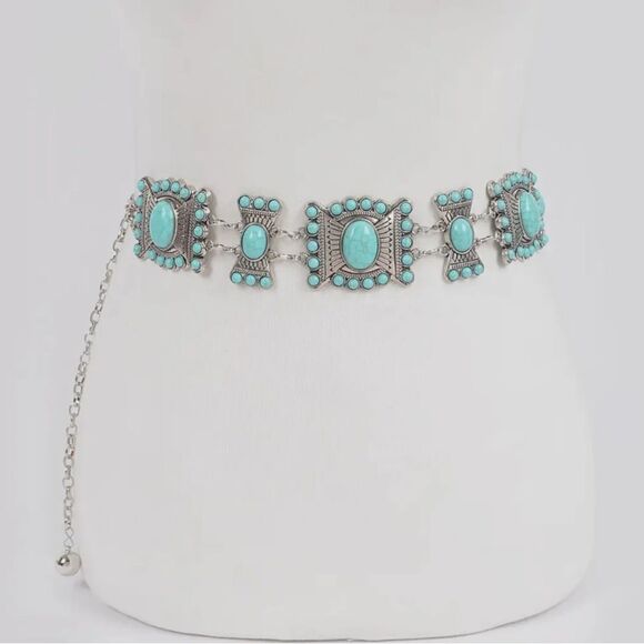 Turquoise Stone Western Concho Boho Chain Belt main image 4